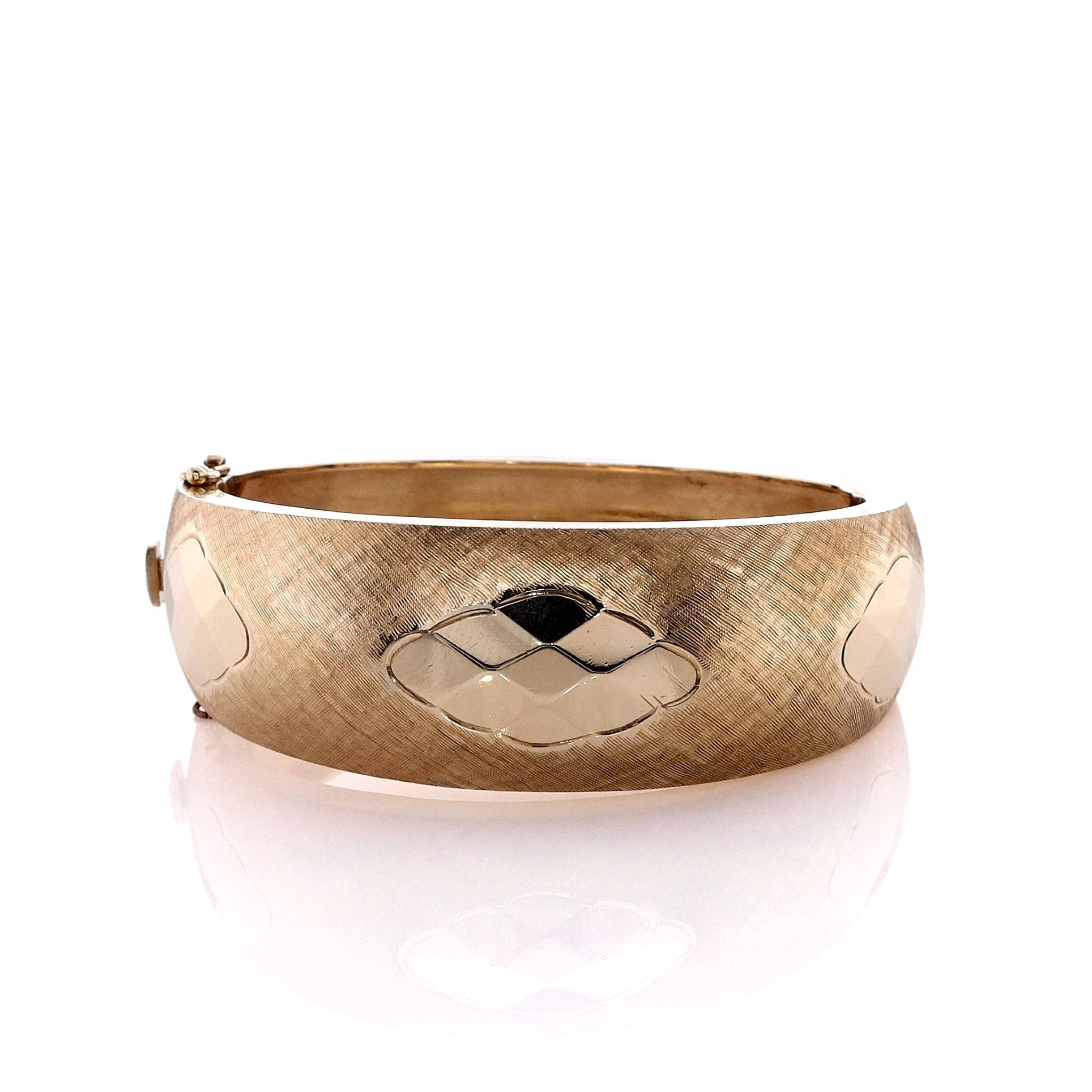 14k Yellow Gold Tapered Bangle Bracelet with Brushed and Polished Centers