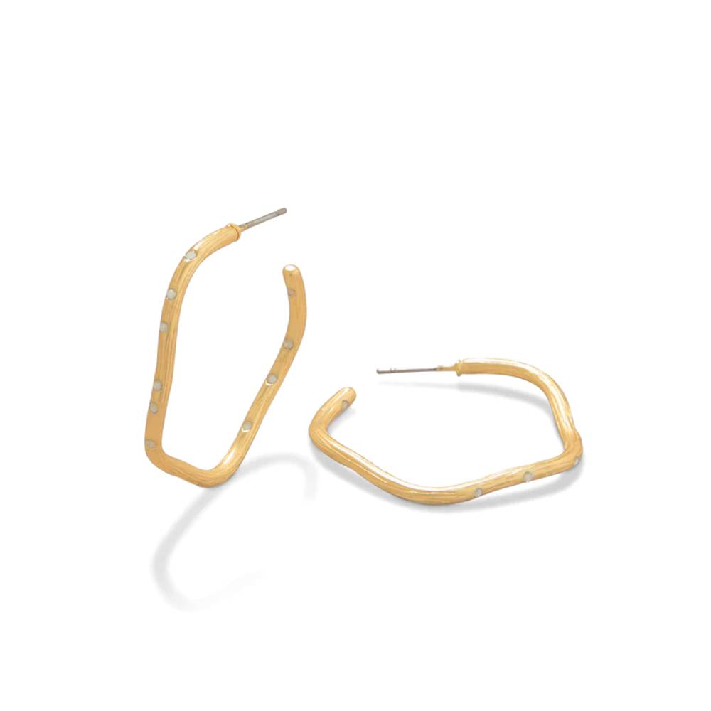 Fashionable White Opal Sand Bar Wave Design Hoop Earrings for Women