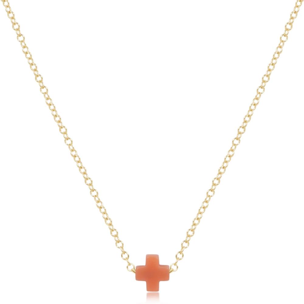 enewton 16 Gold Necklace with Small Signature Cross Charm in Coral