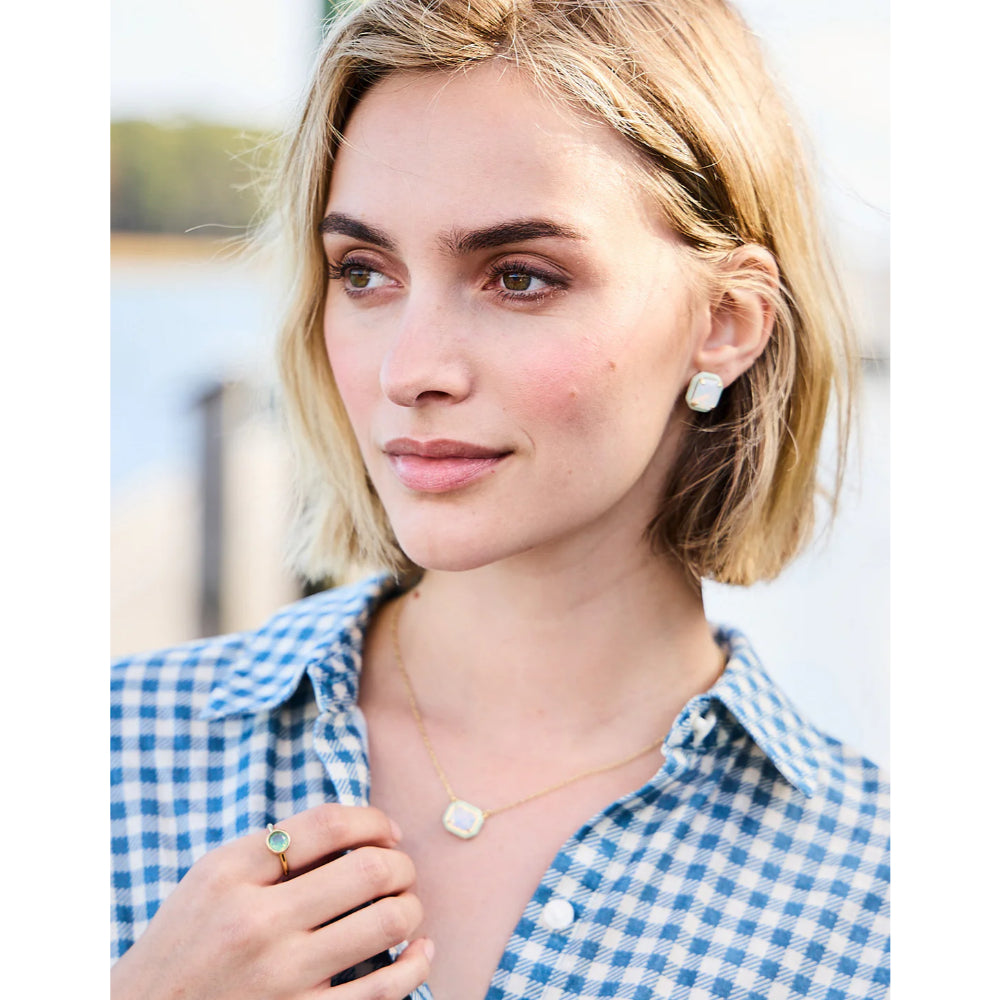 Exquisite Spartina Clara Opal Glass Window Stud Earrings in 18kt Matte Gold