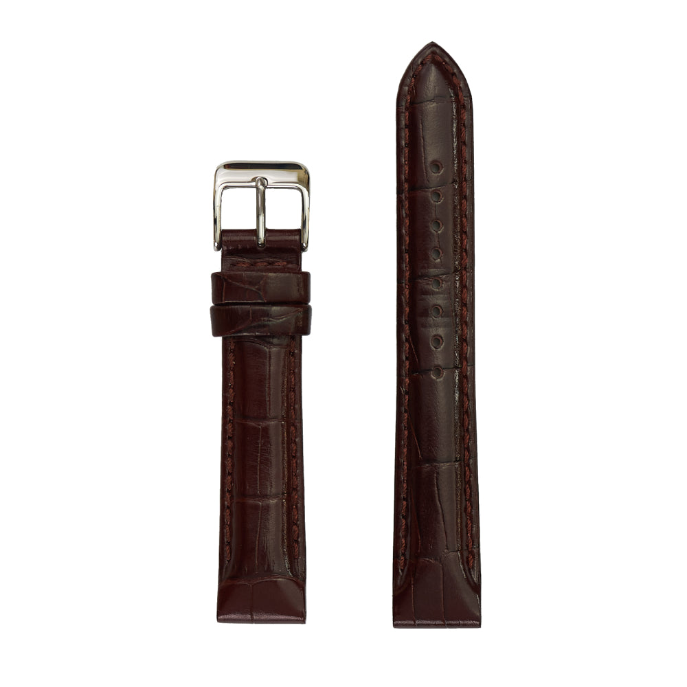 Men's Brown 22mm Authentic Leather Watch Strap with Alligator Grain Pattern