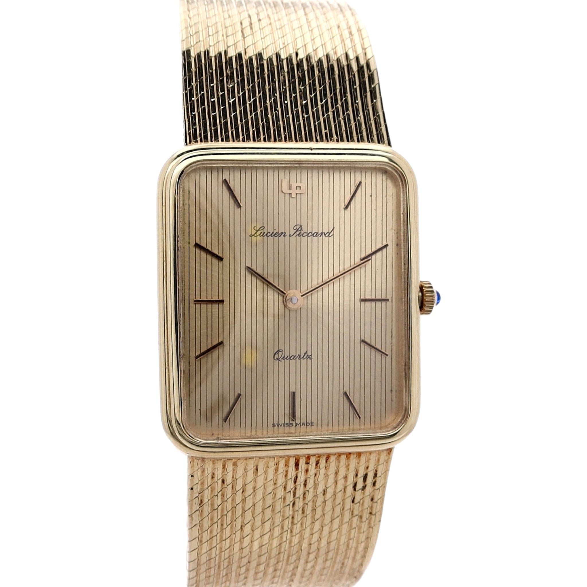 Vintage Estate Lucien Piccard 14k Yellow Gold Rectangular Watch with Gold Dial 24658