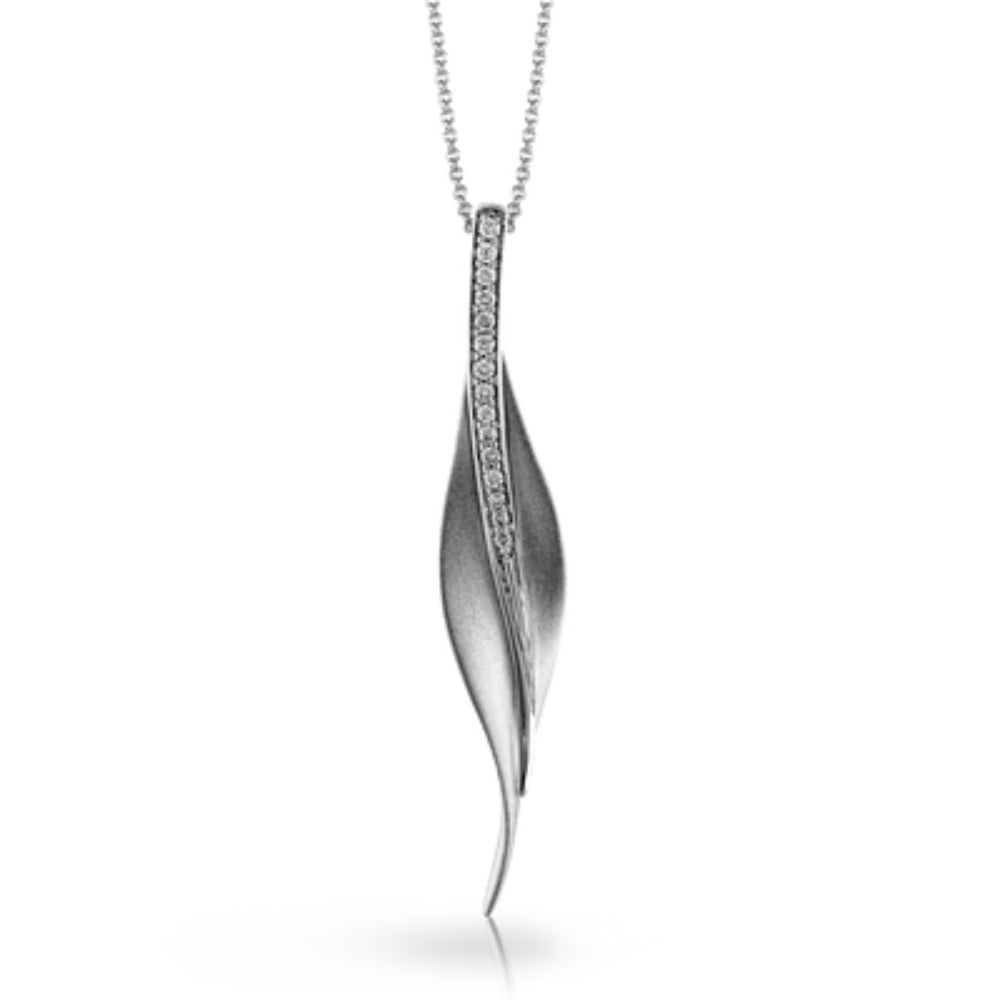 Simon G. 18k Fallen Leaves Inspired Brushed Diamond Pendant Necklace
