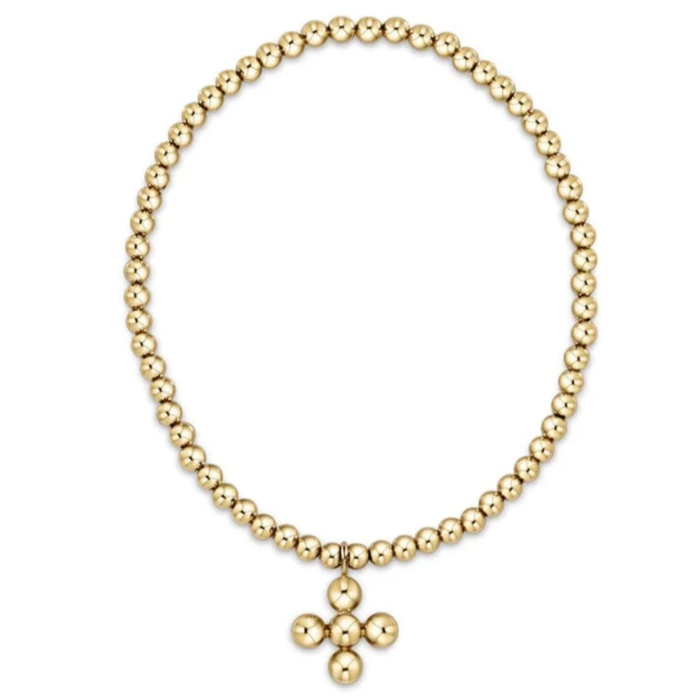 enewton Classic Gold Beaded Bracelet - Exquisite 6.25-Inch Gold-Filled Bead Bracelet with Signature Cross Gold Charm