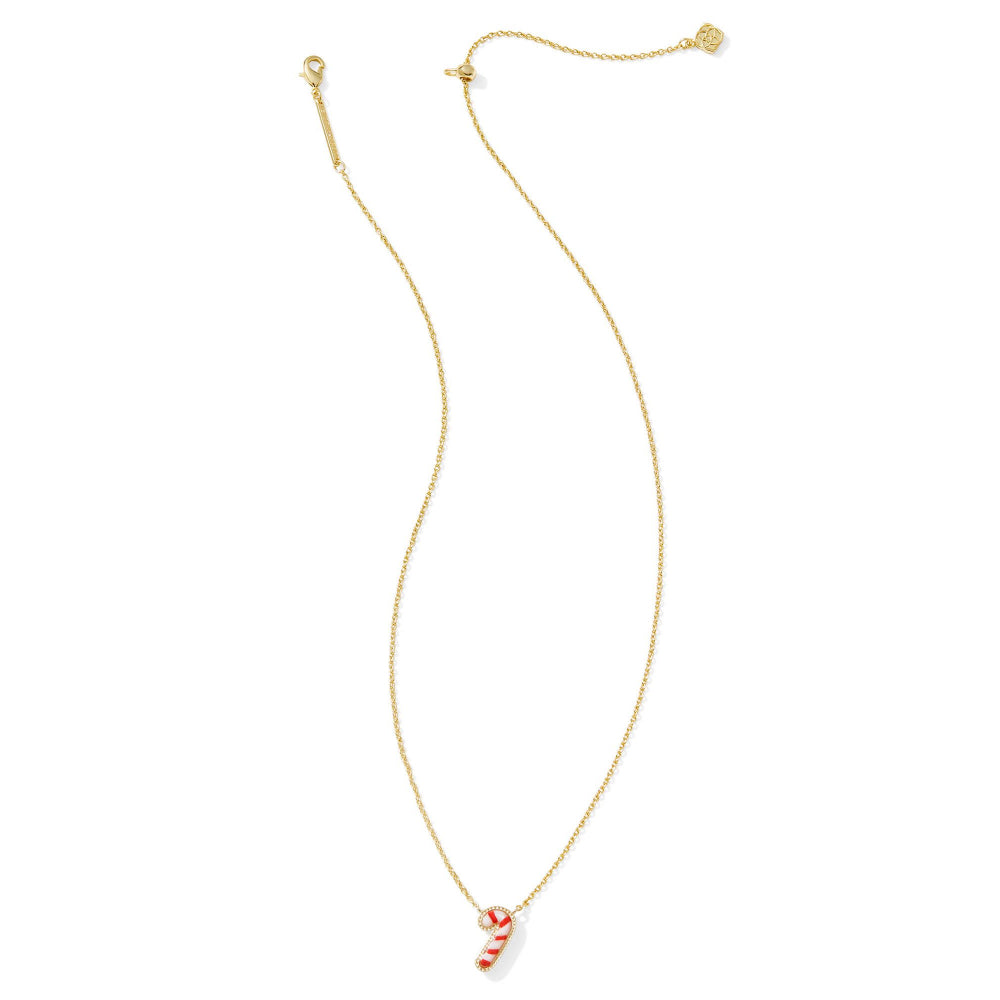 Kendra Scott Ivory Mother-of-Pearl Red Enamel-Striped Short Gold Pendant Necklace for the Holidays
