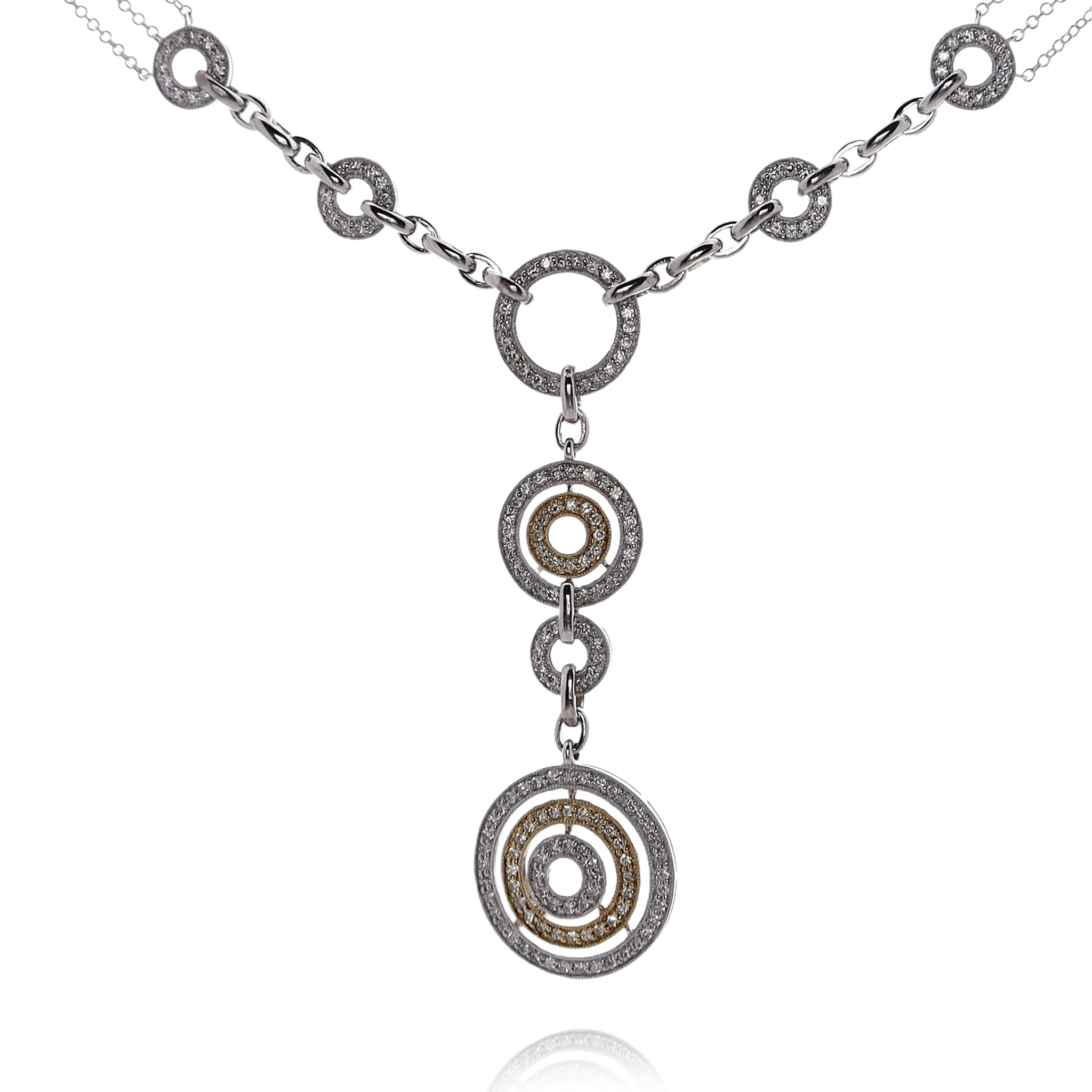 14K Two-Tone 'Y' Design Pave Set Diamond Medallion Pendant Necklace