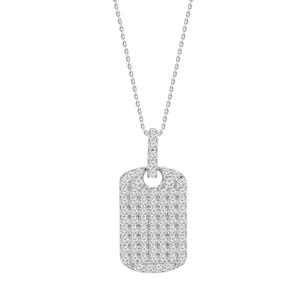 18k White Gold Paved Diamond Canine Tag Style Pendant Necklace for Jewelry Lovers