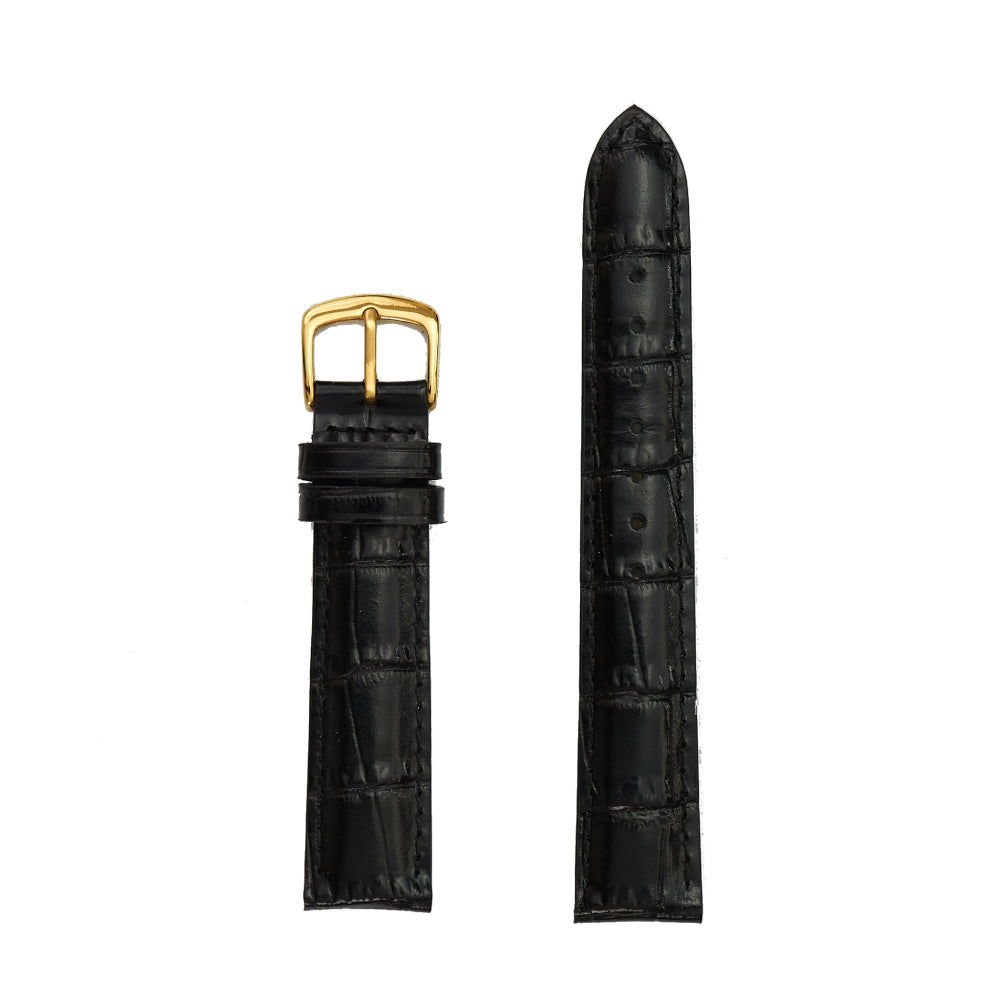 Long Black Men's Watch Band with Genuine Alligator Grain Design