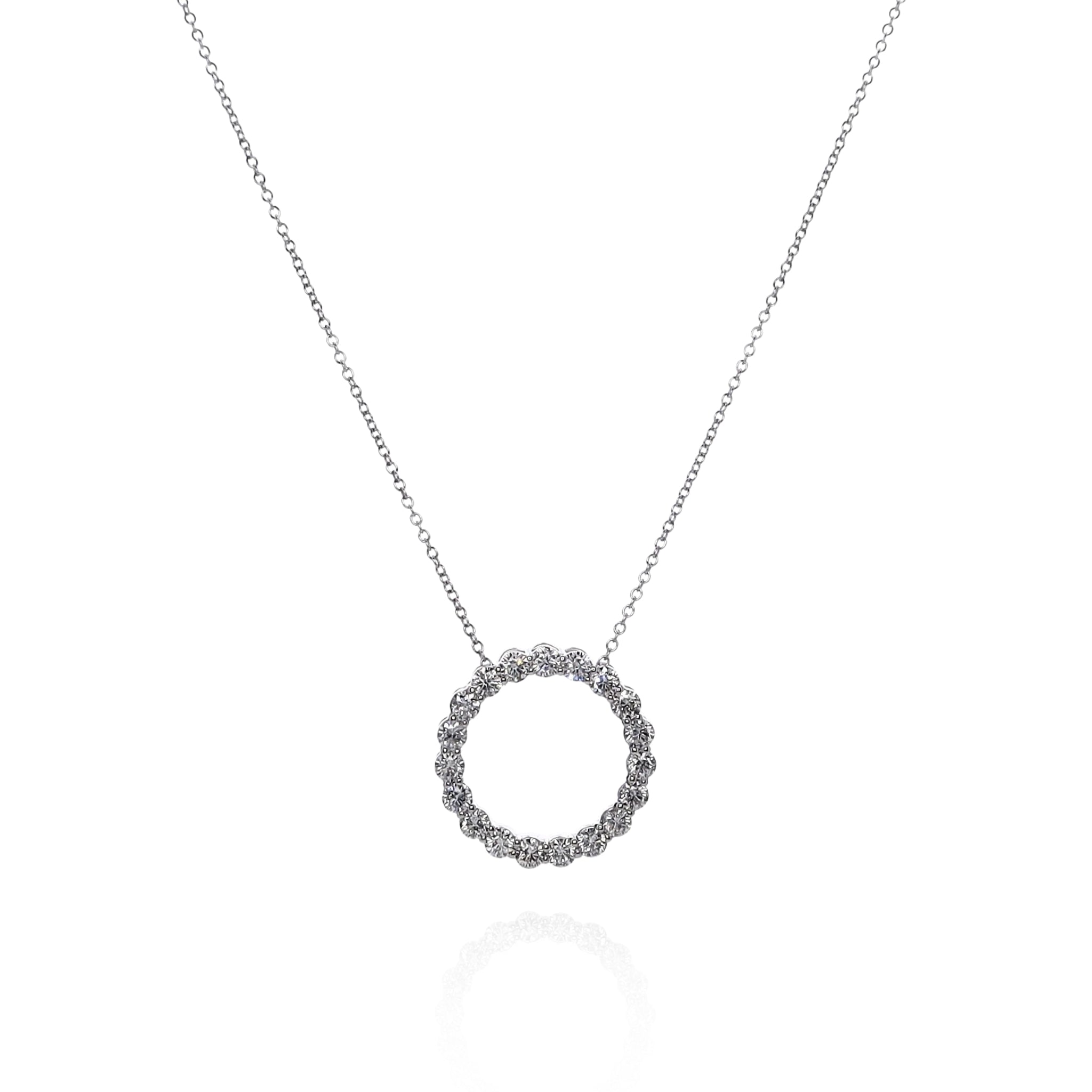 Adjustable 16 - 18 Inch 2.7mm 14k White Gold Diamond Circle Pendant Necklace