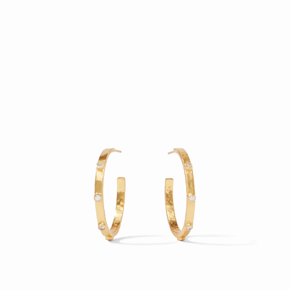 Julie Vos Hoop Earrings in Cubic Zirconia with Crescent Stone Design