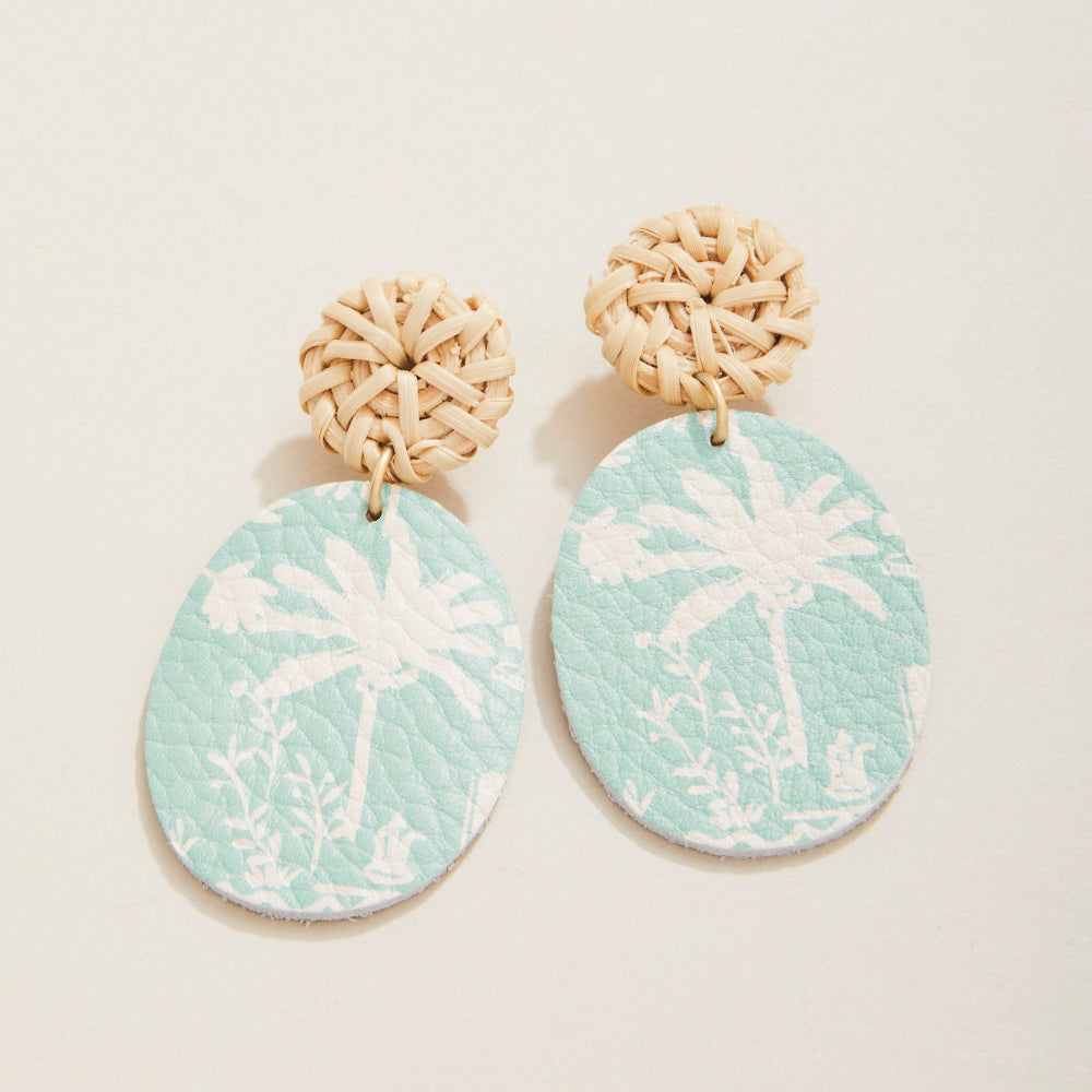 Stylish Blue Palm Leather Earrings by Spartina