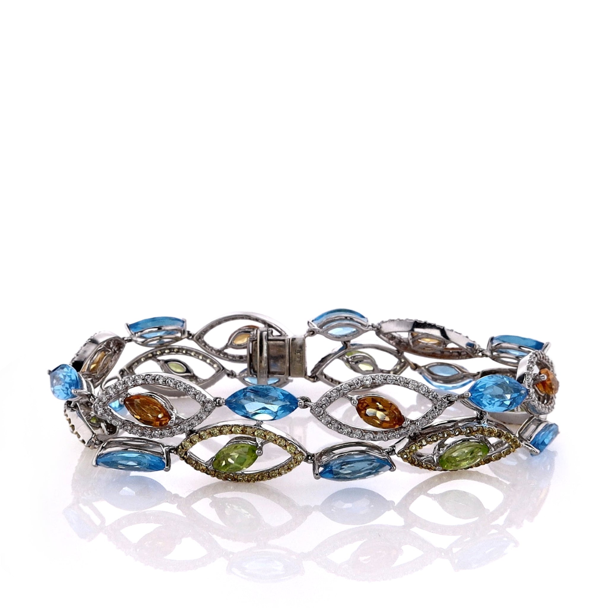 14k White Gold Multi-Color Marquise Gemstone Bracelet with Diamonds and Sapphires