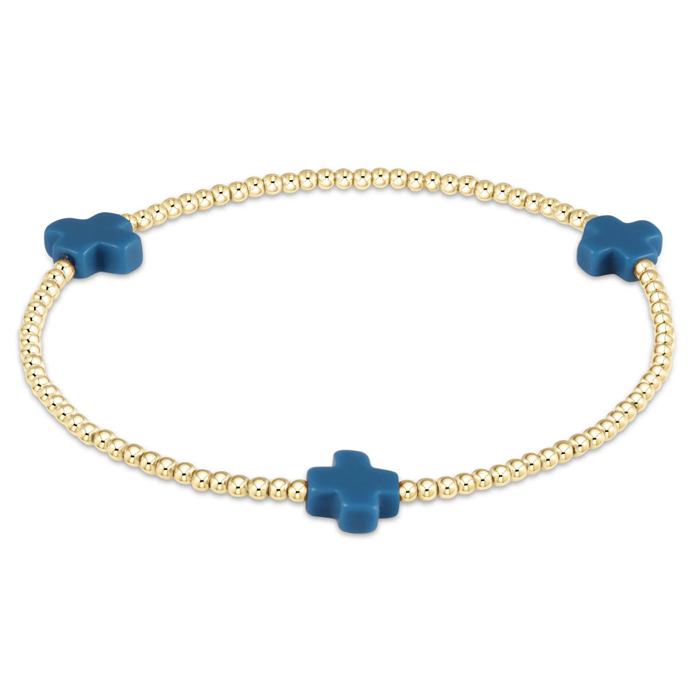 enewton 6.25 Signature Cross Design Gold Pattern 2mm Beaded Bracelet in Cobalt Color