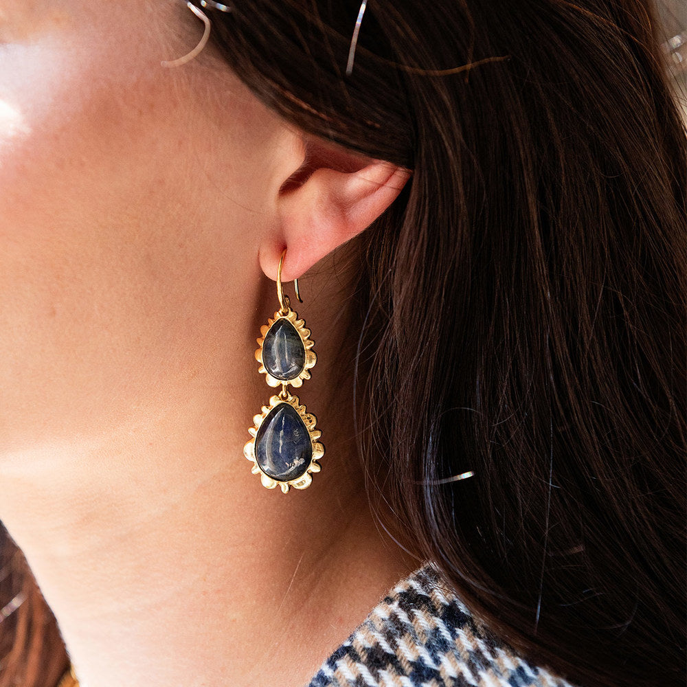 Capucine de Wulf Bliss Striking Double - Drop Clear Quartz and Blue Labradorite Earrings