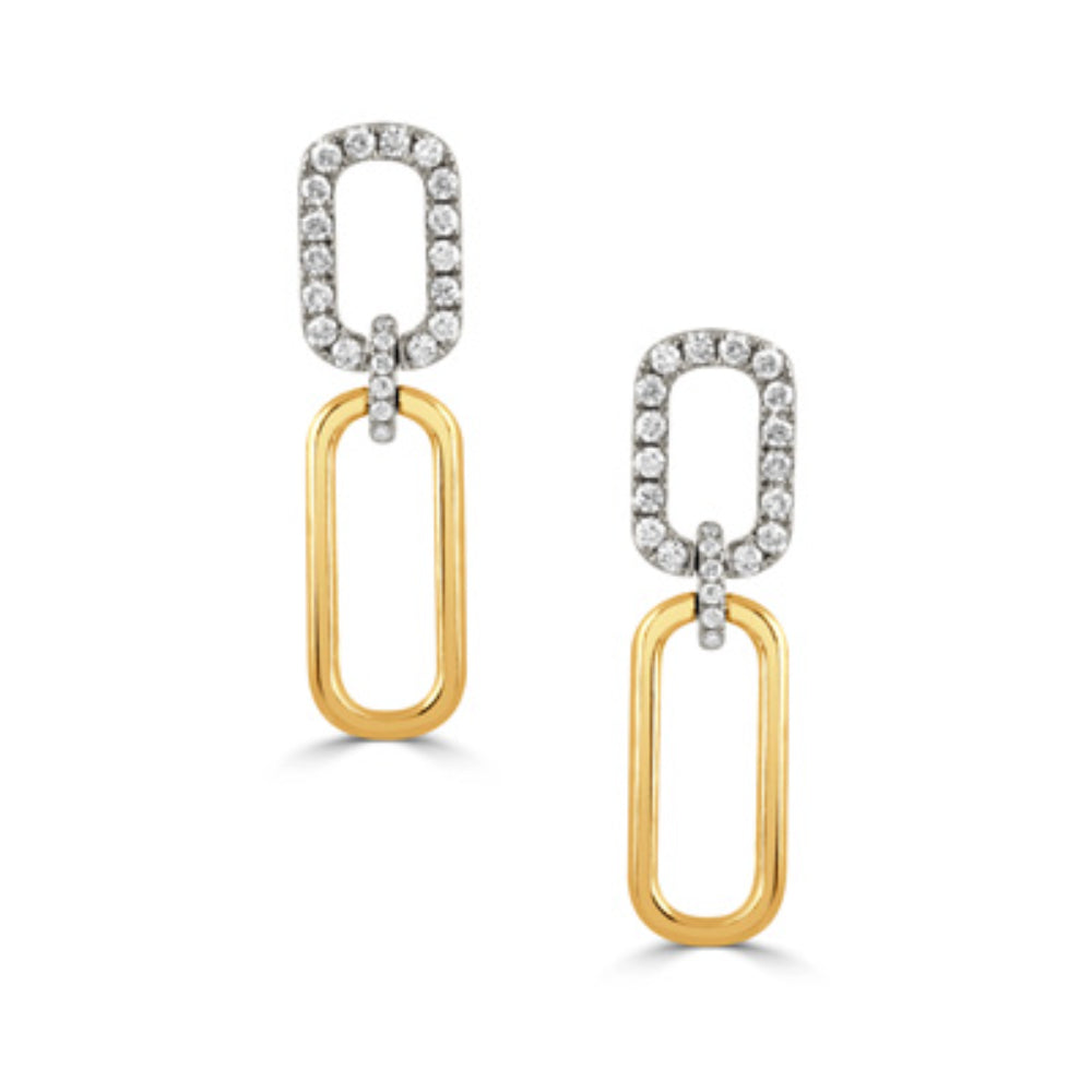 Gorgeous 18k Two-Tone Gold Diamond Link Drop Style Earrings for Women