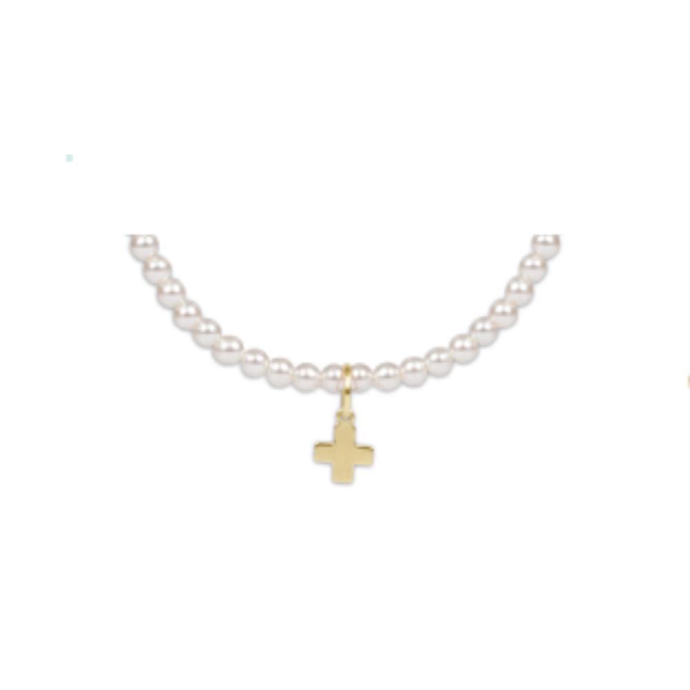 enewton 7.25-Inch Classic Pearl 3mm Beaded Bracelet with Signature Gold Cross Charm