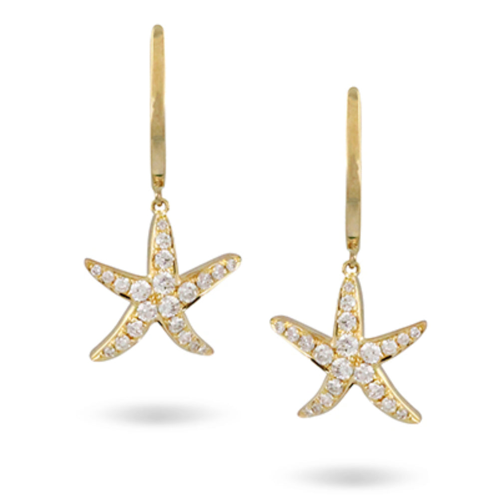 Exquisite 18k Gold and Diamond Starfish Design Women's Earrings for Jewelry Collection