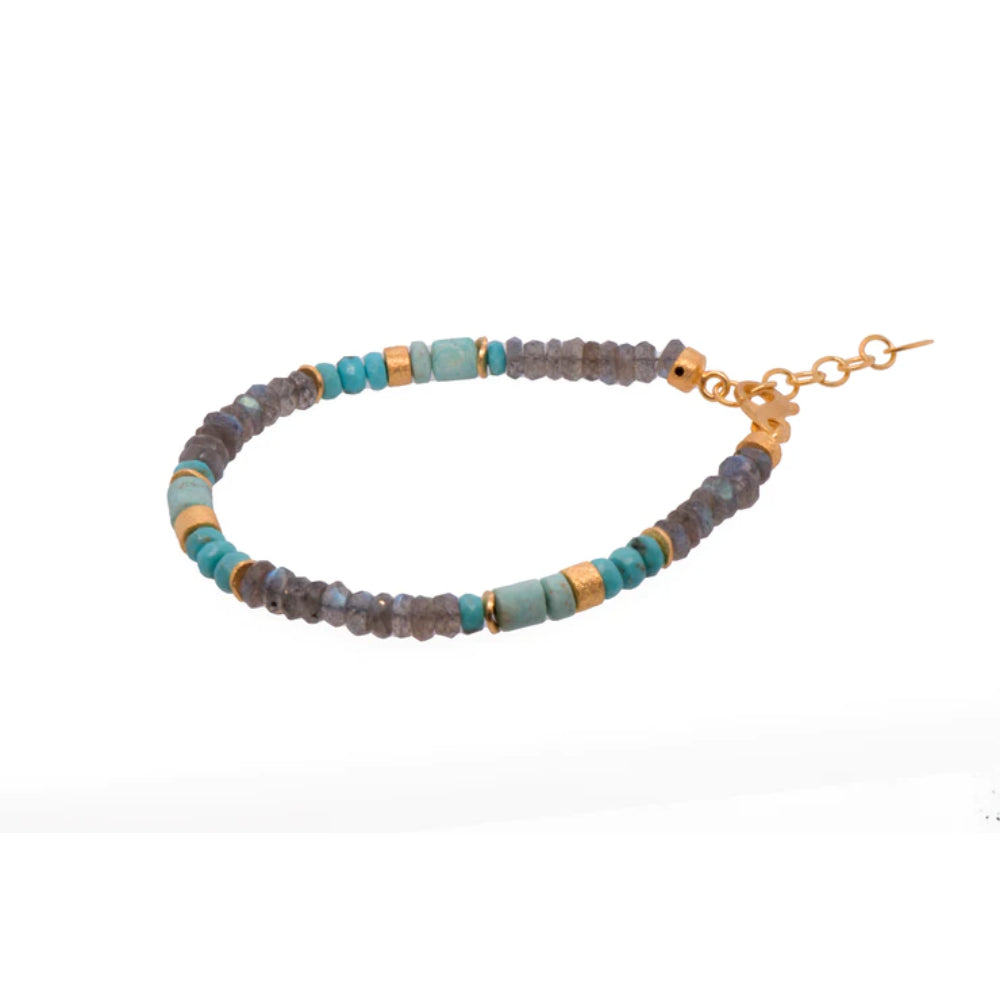 Joyla Adjustable 7'-8' Labradorite and Turquoise 24k Fair Trade Gold Vermeil Bracelet