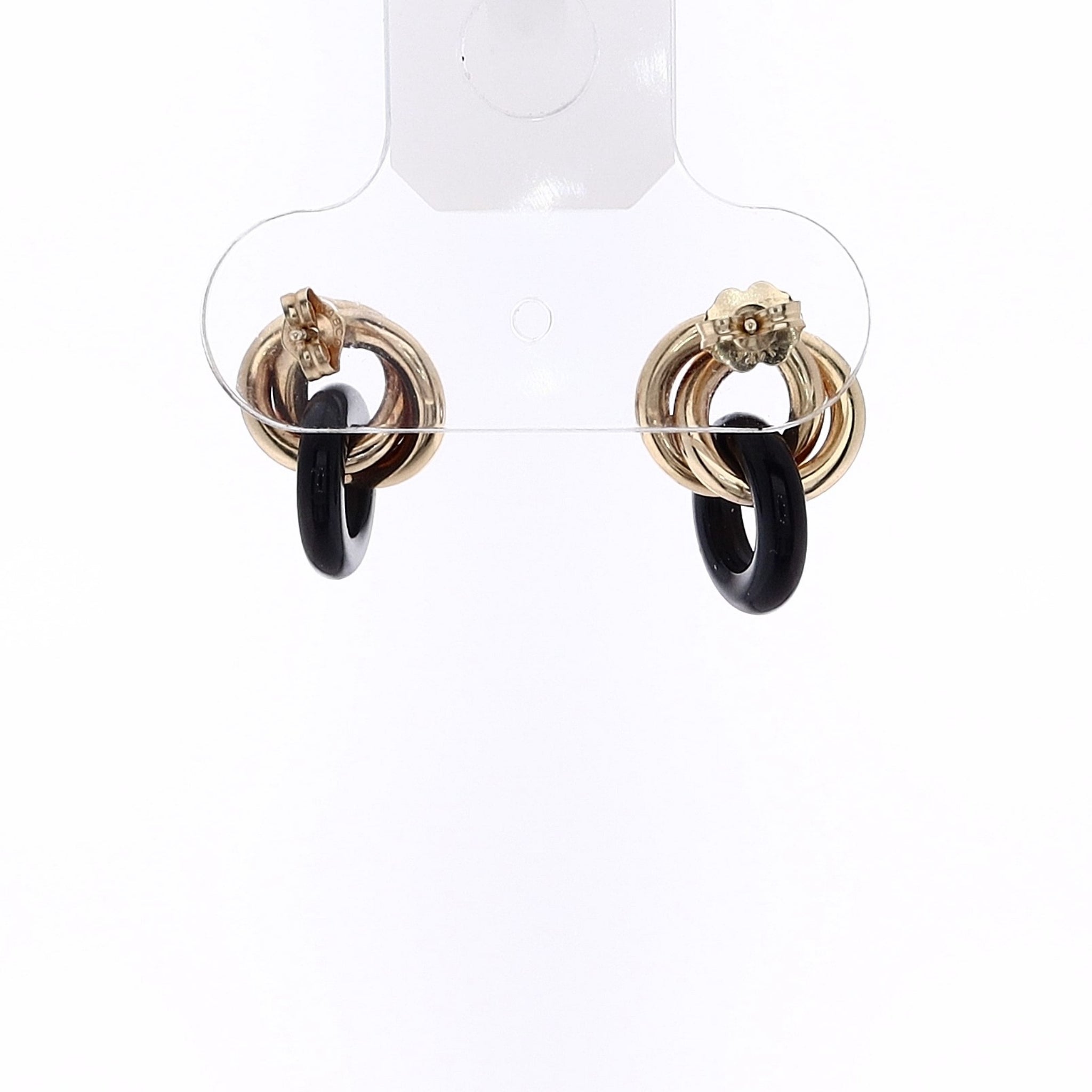 Exquisite Estate 14k Yellow Gold Stud Earrings with Love Knot Design and Round Onyx Accents