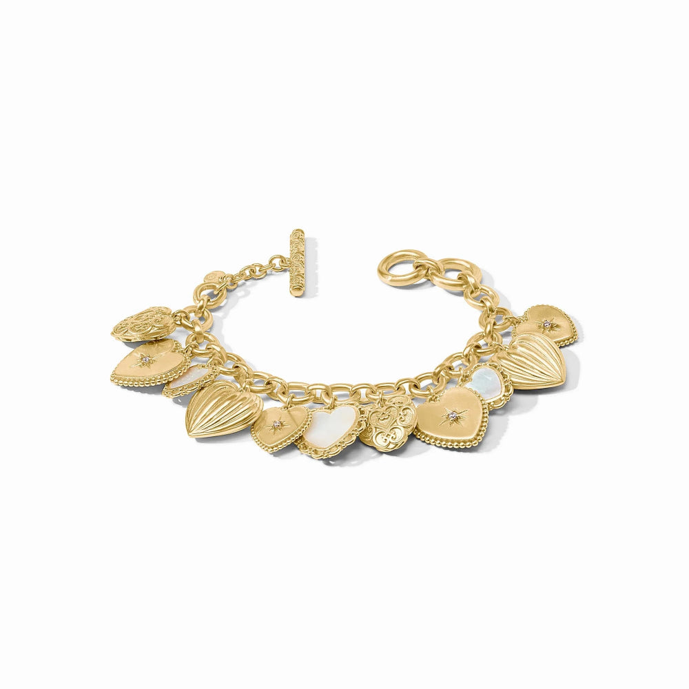 Julie Vos Ornate Vintage-Inspired Gold Heart Charm Bracelet for Women