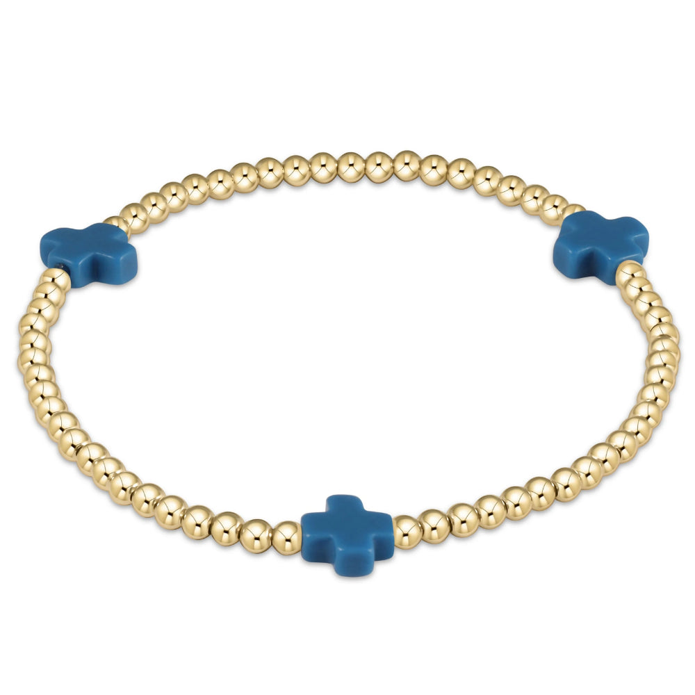 Egirl's 5.5-inch Signature Cross Gold Pattern 3mm Bead Bracelet in Cobalt