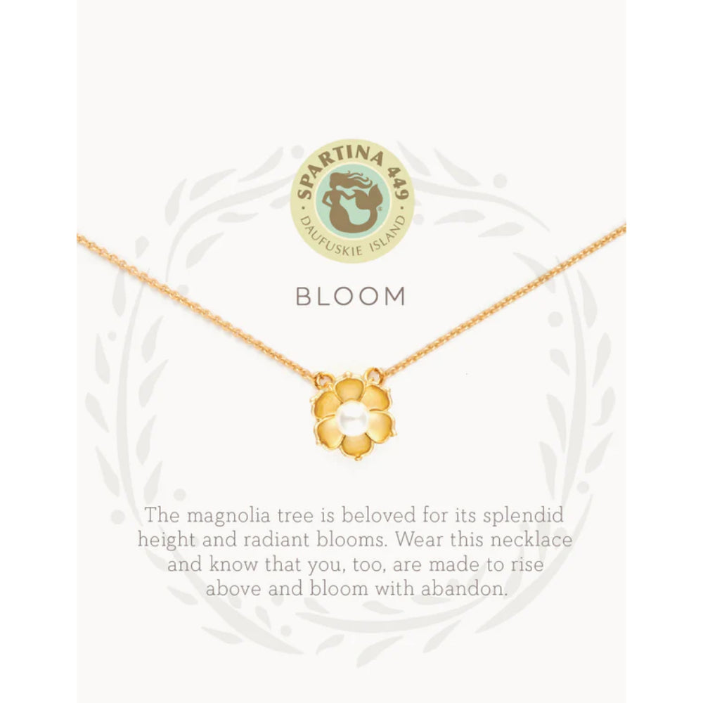 18-Inch Matte Gold Plated Bloom Necklace with Faux Pearl Magnolia Charm