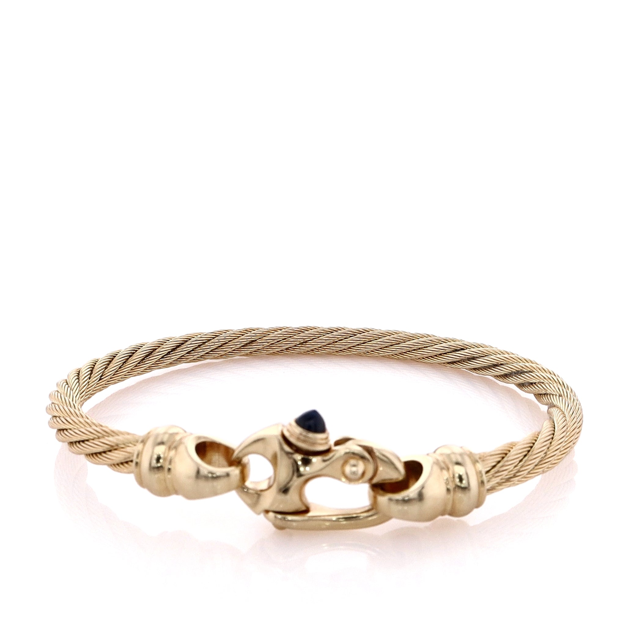 14K Yellow Gold Cable Bracelet with Cabochon Sapphire Ends