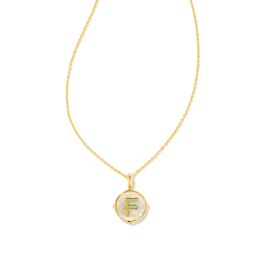 Kendra Scott Letter Gold Disc Reversible Pendant Necklace Crafted with Iridescent Abalone - A Stunning Jewelry Piece for Personalized Style