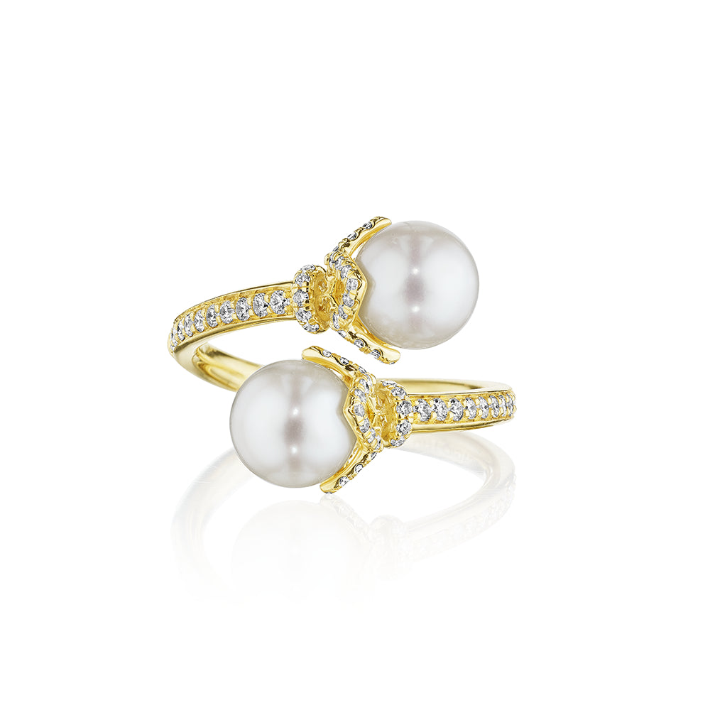 Verragio Luxury 18k Gold Petal - Cap Pearl - Adorned Bypass Engagement Ring
