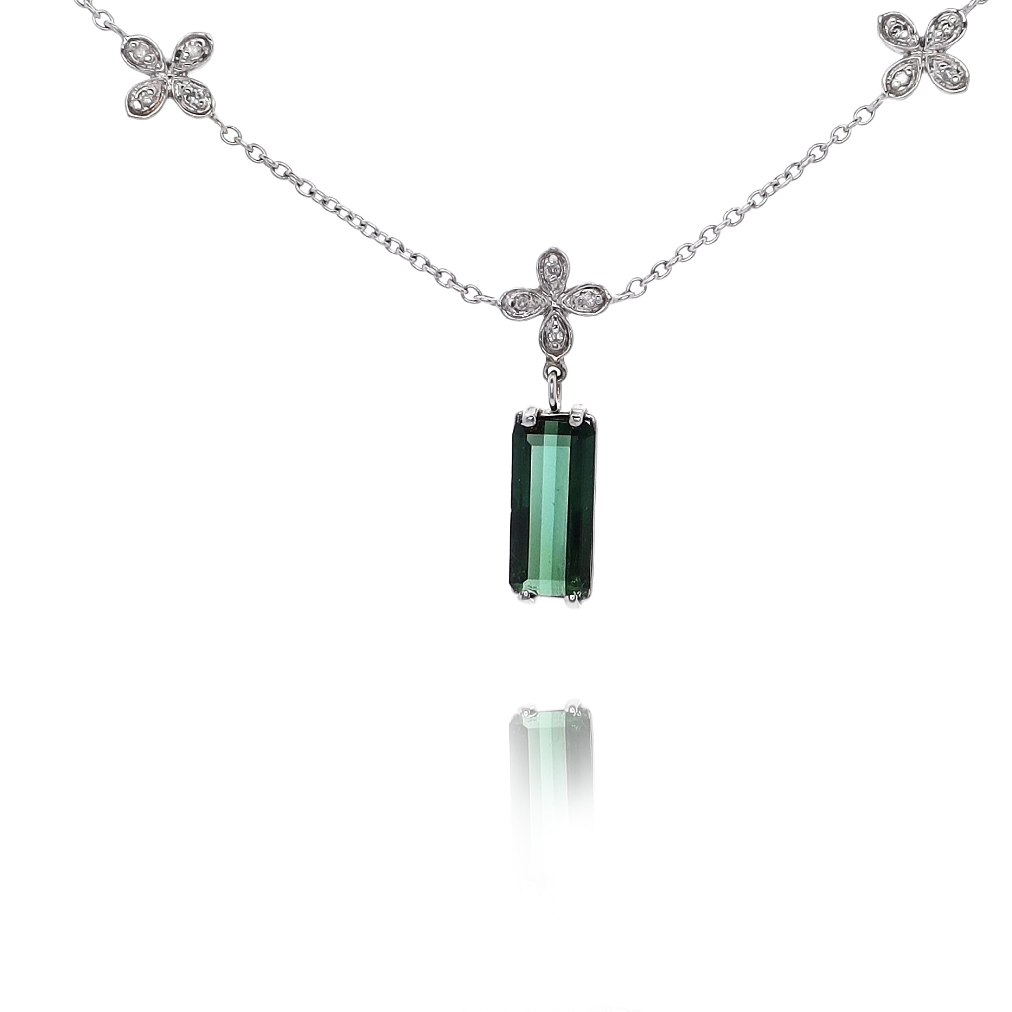 Elegant 14 Karat White Gold Tourmaline and Diamond Pendant Necklace for Women's Jewelry Collection
