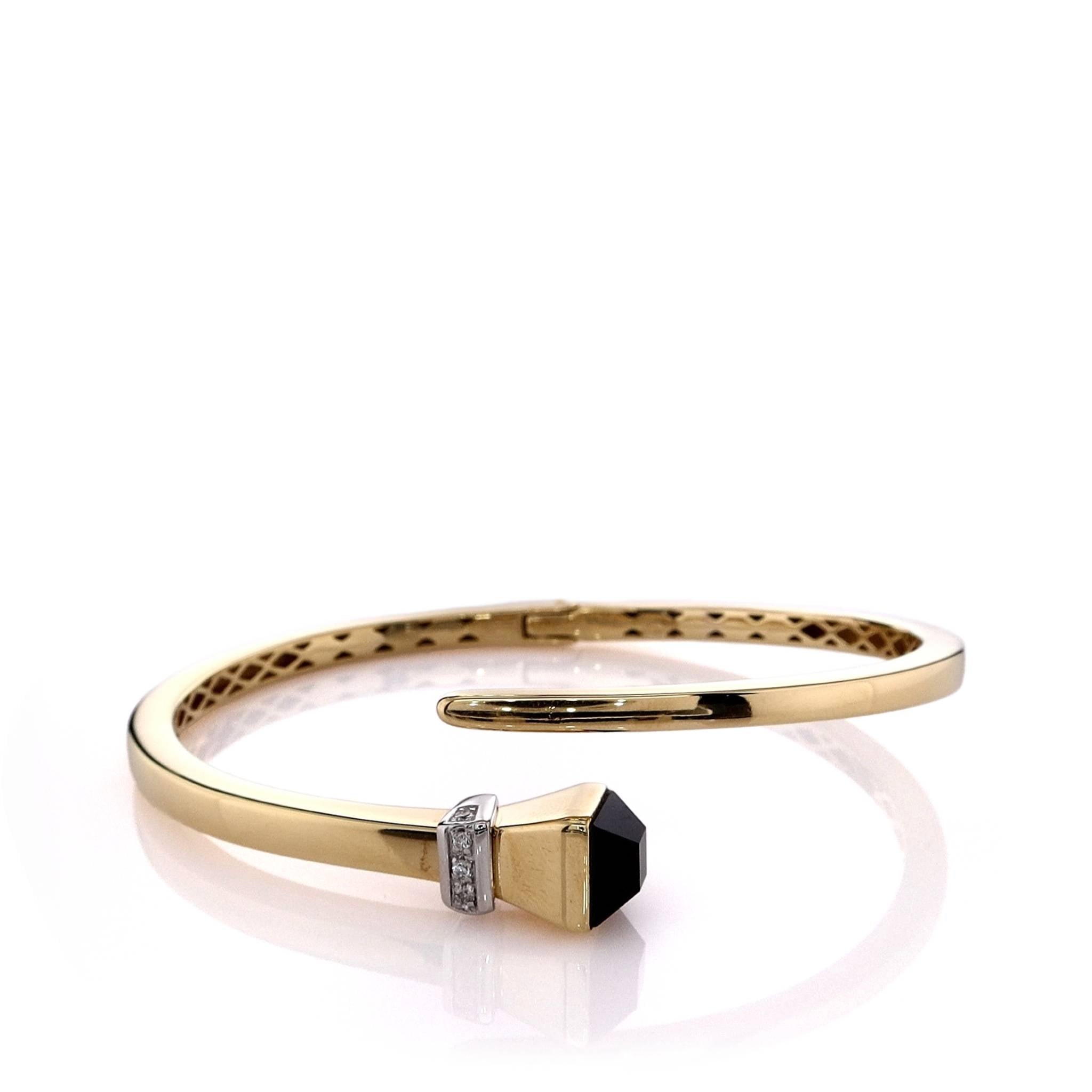 Exquisite 14k Yellow Gold Jewelry - Onyx and Diamond Wrap Style Hardware Bangle Bracelet