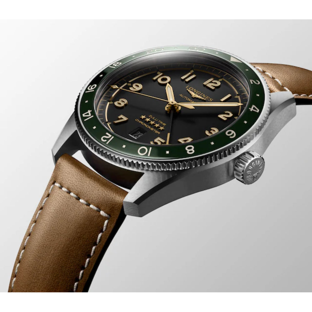 Longines Men's Automatic Leather - Strapped Spirit Zulu Time Watch with 42mm Case - Model L38124632