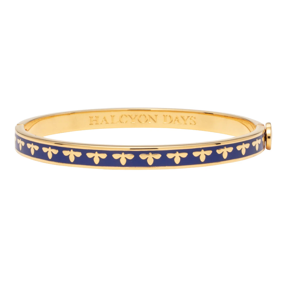 Halcyon Days 6mm Gold-Plated Enamel Bee Hinged Bracelet - A Stylish and Colorful Jewelry Piece