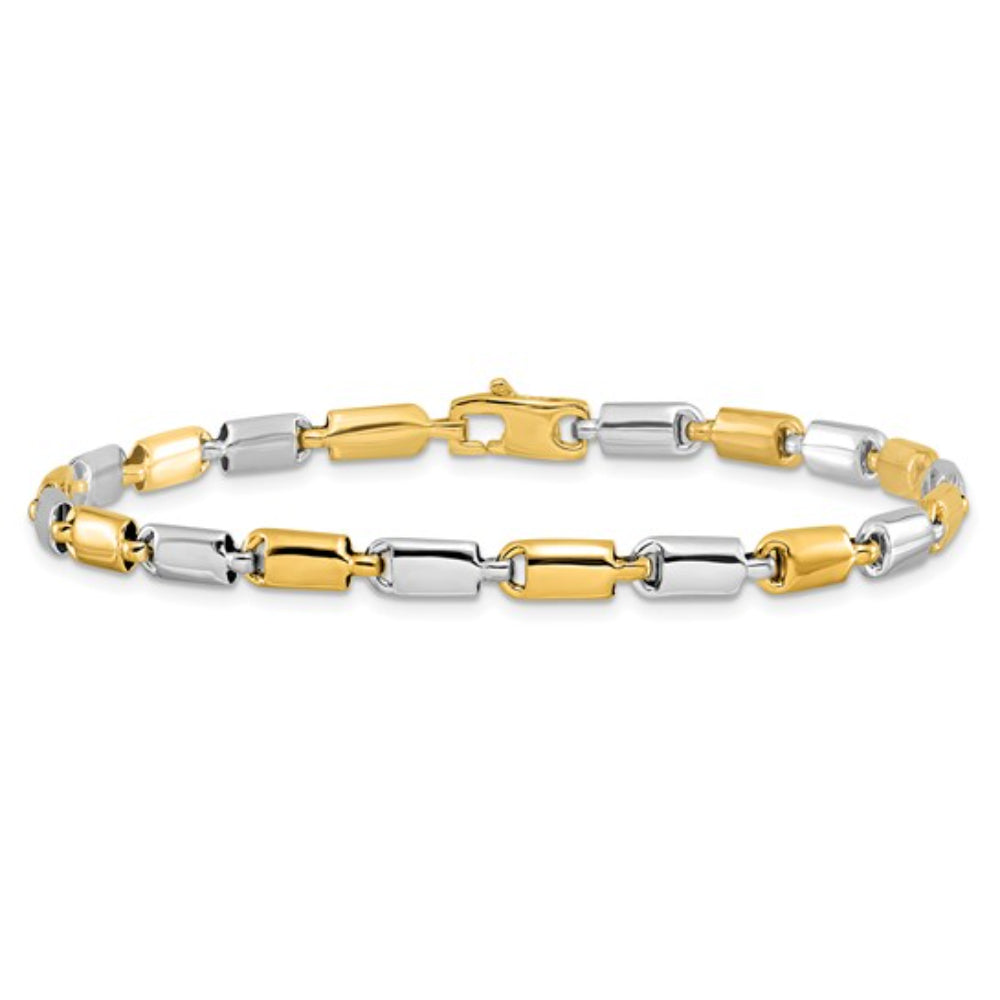14k Two-Tone Elegant Fancy Rectangular Link Gold Bracelet for All Occasions