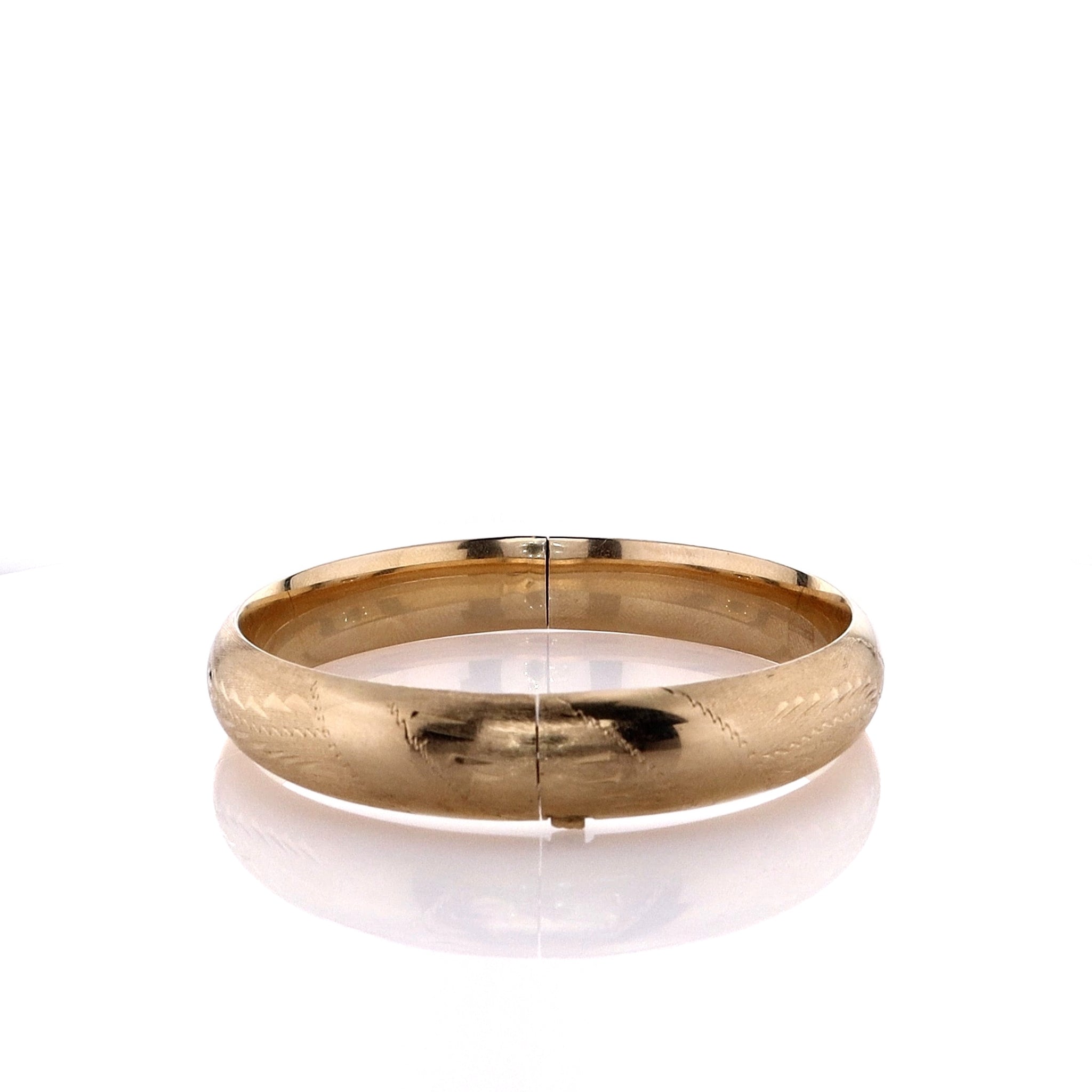 14k Yellow Gold Hinged Bangle Bracelet with Brushed Wheat Design
