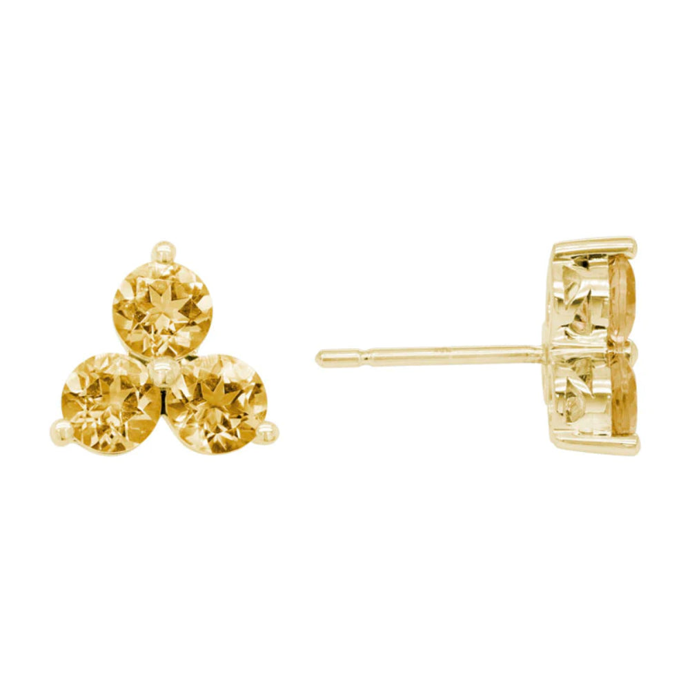 Exquisite 14k Gold Stud Earrings Featuring Citrine Flower Design