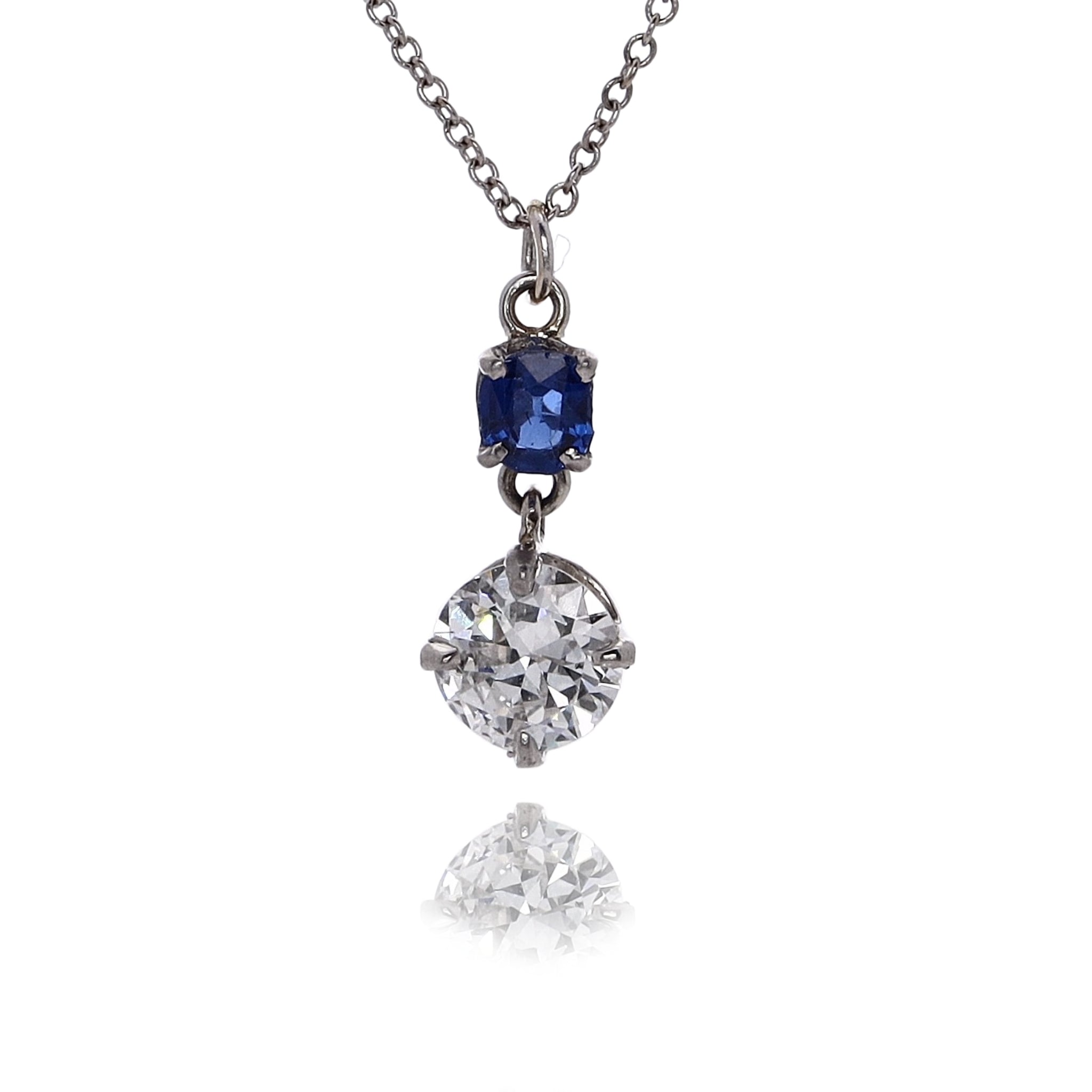 Exquisite 18K White Gold and Platinum Diamond & Sapphire Dangle Pendant Necklace