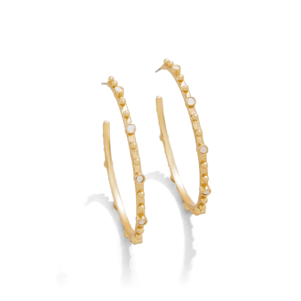 18kt Matte Gold Plated White Opal Bristol Hoop Earrings