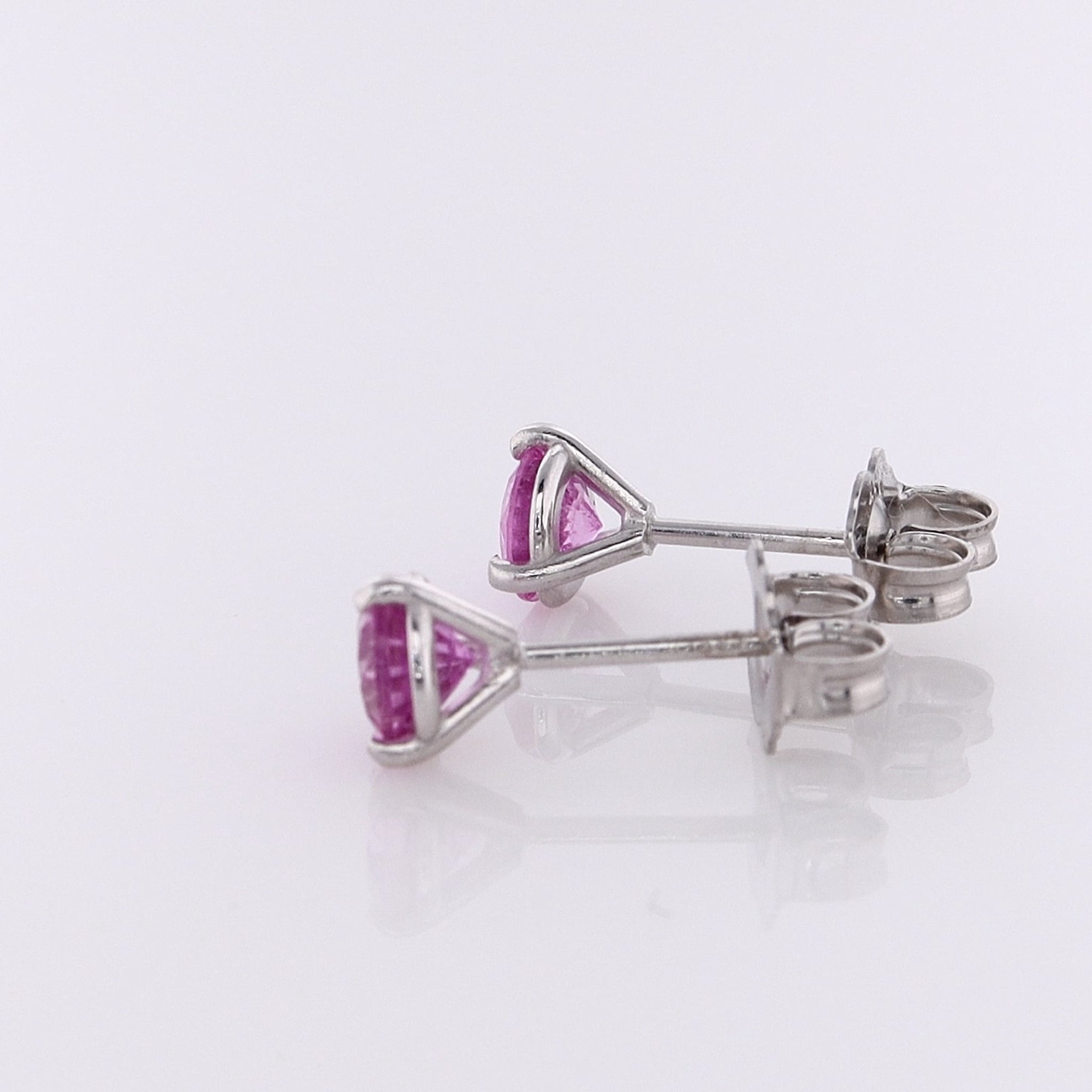 Exquisite 14 Karat White Gold Stud Earrings with Round Pink Sapphires