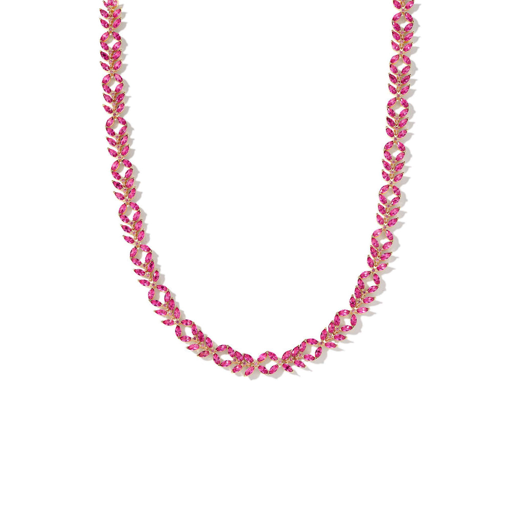 Kendra Scott Gold and Pink Crystal Adorned Rosalie Style Tennis Necklace for Women