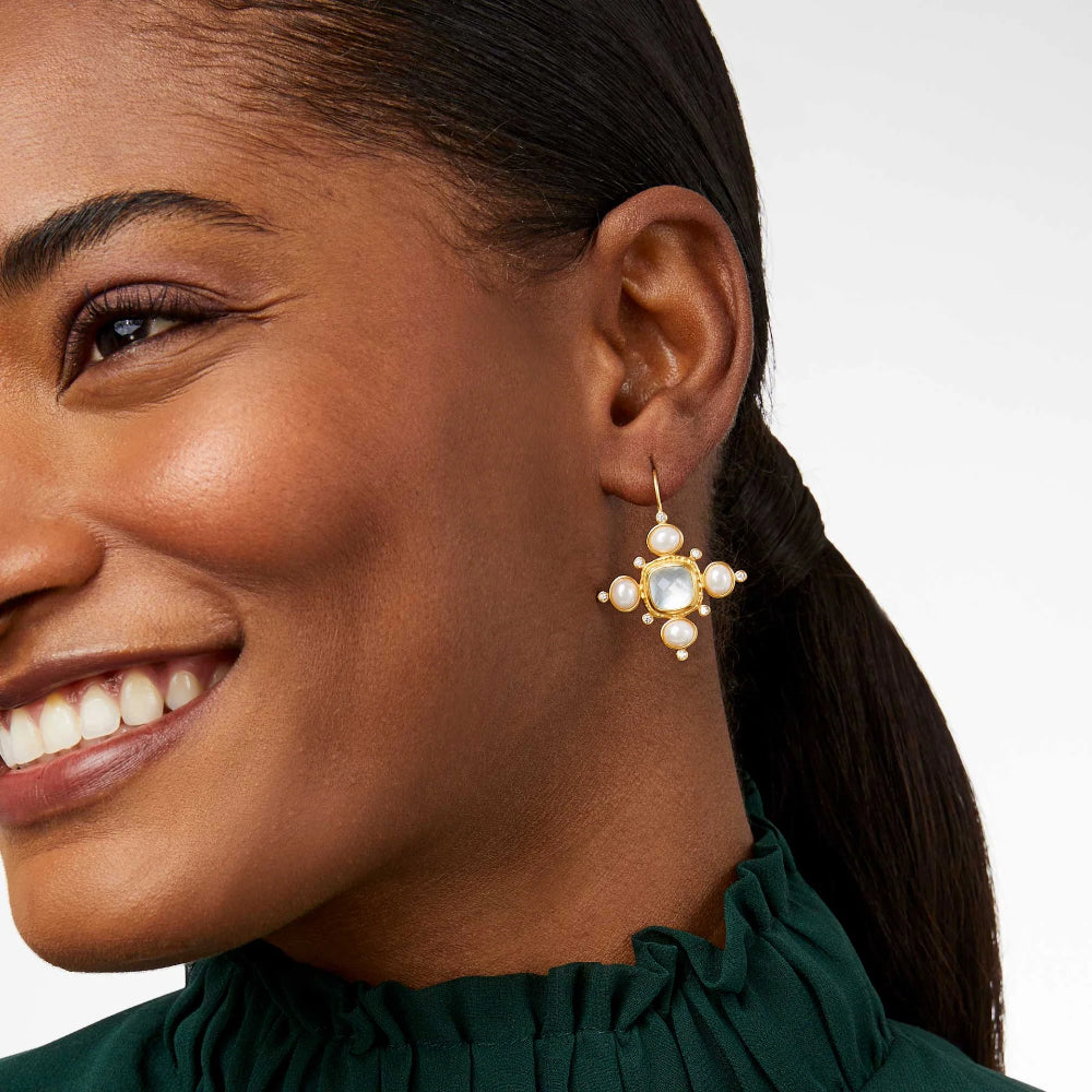 Julie Vos Stunning Tudor-Style Gold-Plated Earrings with Gemstone and Pearls