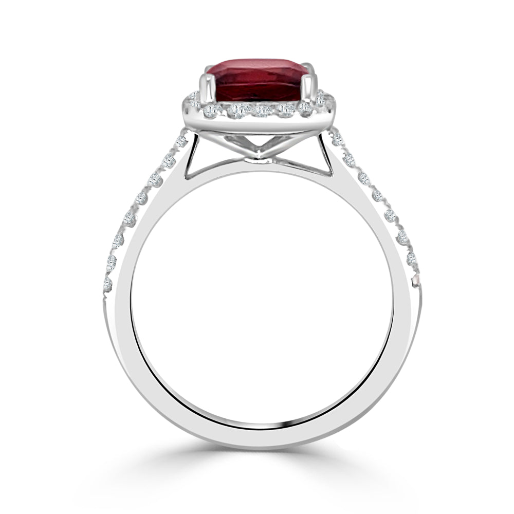Stunning 14k Gold 7mm Cushion Cut Garnet and Diamond Engagement Ring