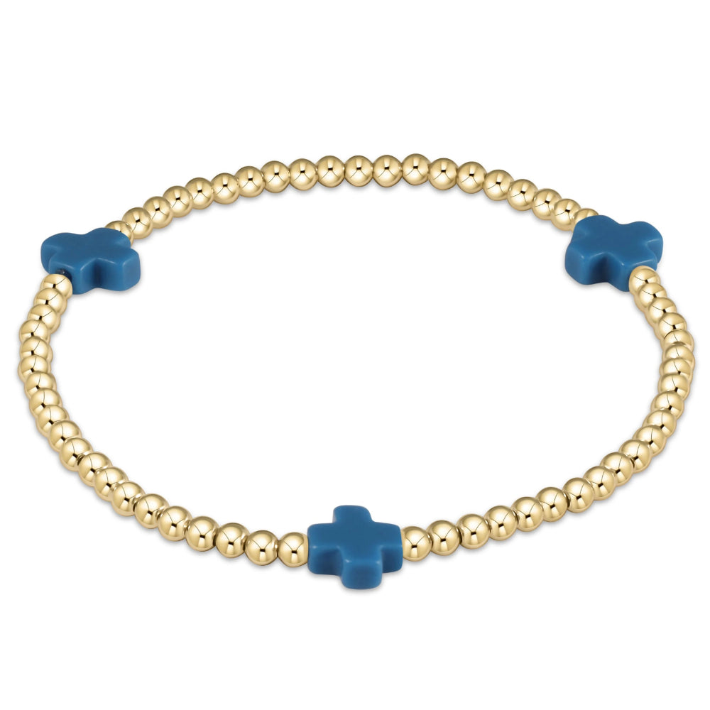 Enewton 6.25-Inch Signature 3mm Cross Gold Pattern Cobalt Bead Bracelet