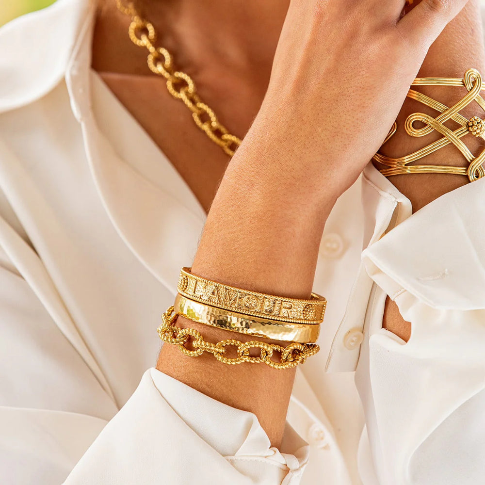 Capucine De Wulf Cleopatra Inspired Oval Hinged Gold Plated Brass Bangle Jewelry