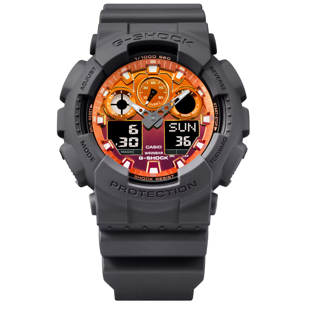 G-Shock GA-100 Series Analog-Digital Watch, Gray with Vibrant Orange Dial
