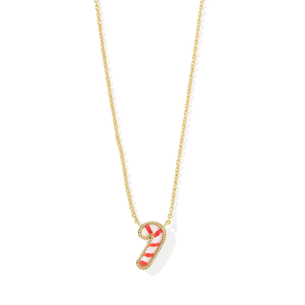 Kendra Scott Ivory Mother-of-Pearl Red Enamel-Striped Short Gold Pendant Necklace for the Holidays