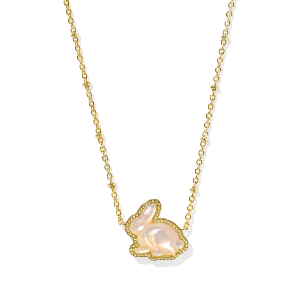 Kendra Scott Taupe Mother of Pearl Bunny Short Gold Pendant Necklace