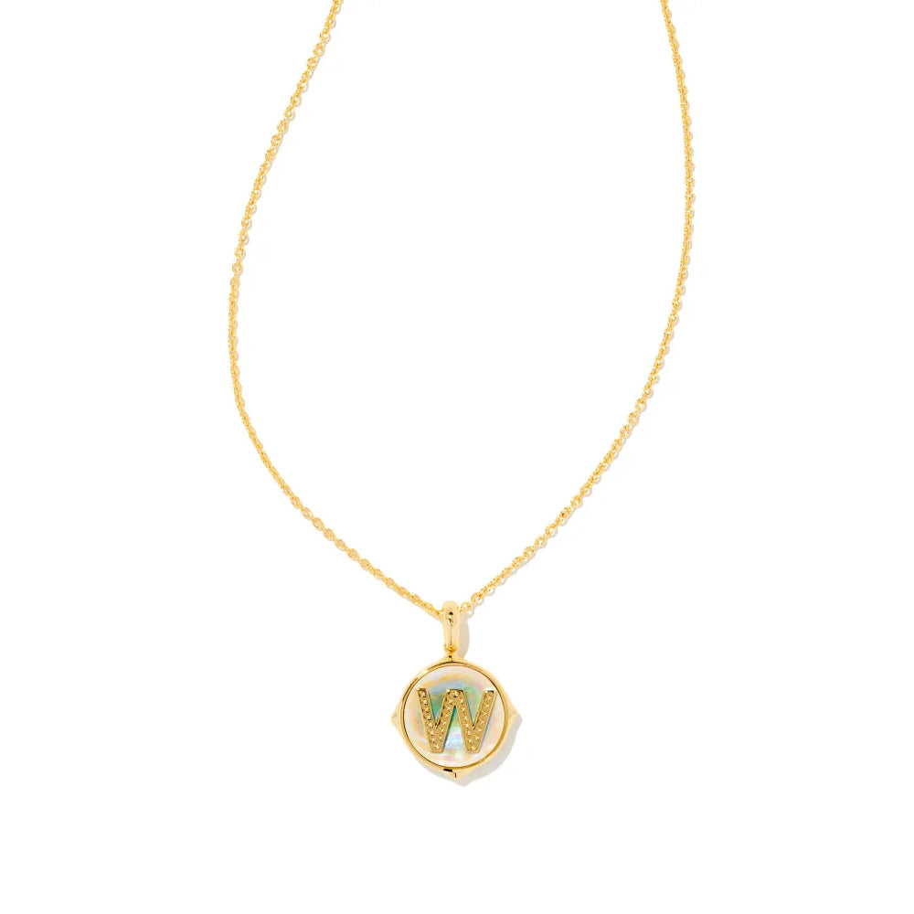 Kendra Scott Letter Gold Disc Reversible Pendant Necklace Crafted with Iridescent Abalone - A Stunning Jewelry Piece for Personalized Style