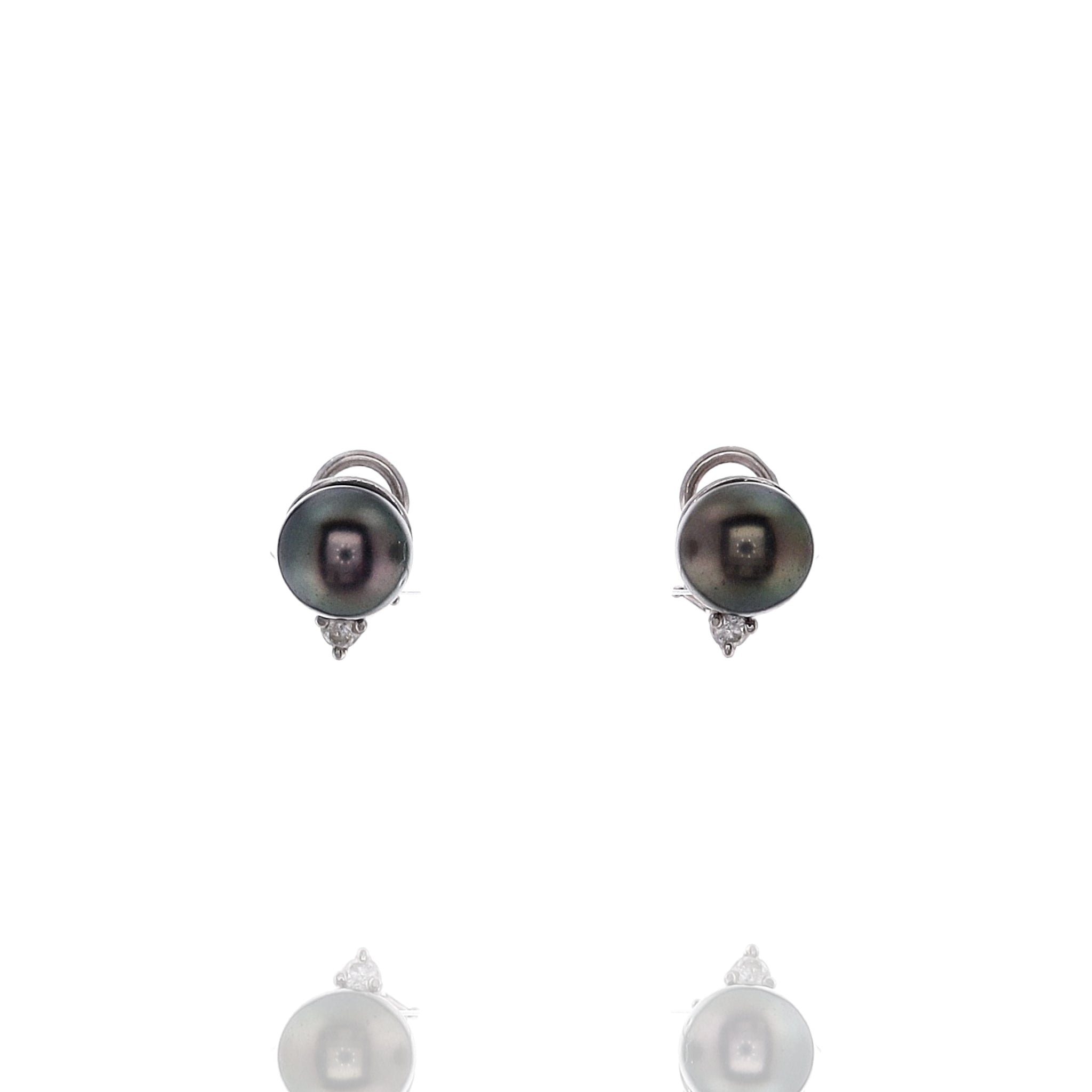 14k White Gold Estate Style Black Cultured Pearl and Diamond Studded Pierced or Clip - On Earrings for Women