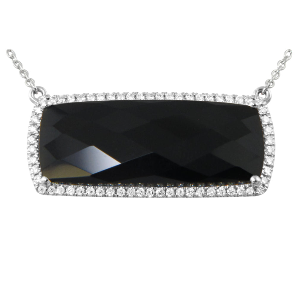 Bellarri 14k White Gold Onyx and Diamond Pendant Necklace Jewelry Piece
